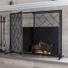 Best Choice Products 44x33in 2-Panel Handcrafted Wrought Iron Decorative Geometric Fireplace Screen w/ Magnetic Doors 8