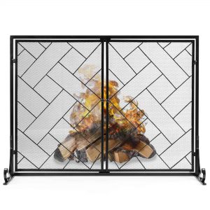 Best Choice Products 44x33in 2-Panel Handcrafted Wrought Iron Decorative Geometric Fireplace Screen w/ Magnetic Doors