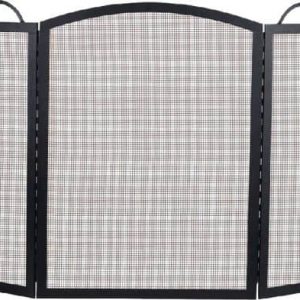 Black 3 Fold Center Wrought Iron Arched Panel Screen - 36 inch