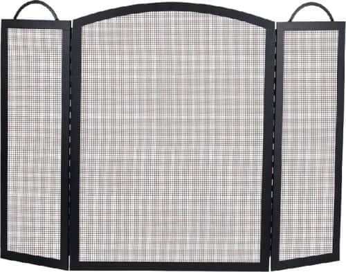 Black 3 Fold Center Wrought Iron Arched Panel Screen - 36 inch