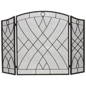 Black 3 Fold Weave Design Wrought Iron Arched Panel Screen - 34 inch