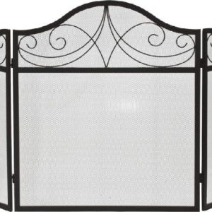 Black 3 Fold Wrought Iron Arched Panel Screen - 30 inch