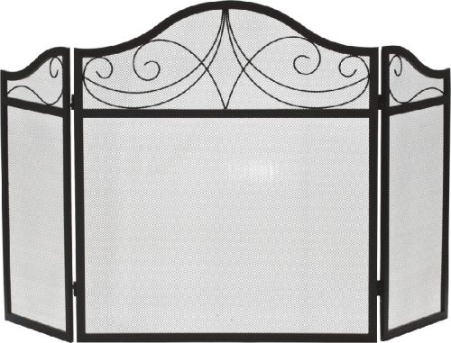 Black 3 Fold Wrought Iron Arched Panel Screen - 30 inch