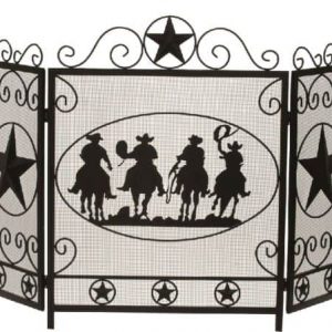 Black 3 Fold Wrought Iron Panel Screen with Cowboy Design - 34.75 inch