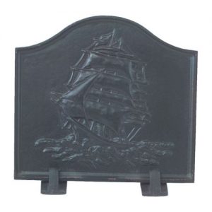 Black Cast Iron Ship Fireback - 16 x 17.5 inch