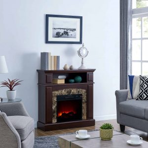 Bold Flame 36 inch Faux Marble Electric Fireplace in Walnut