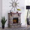 Bold Flame 40 inch Faux Stone Electric Fireplace in Brown