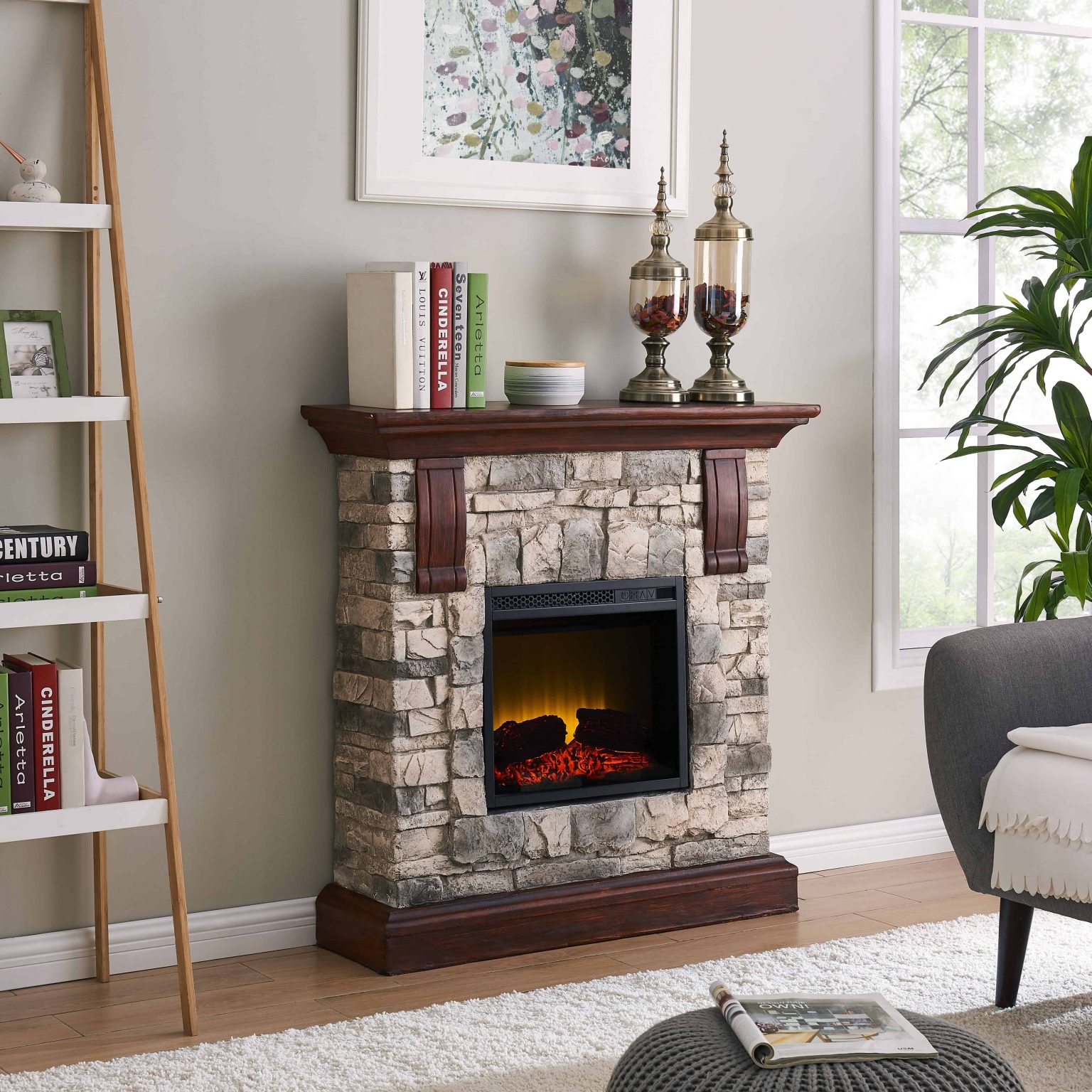 Bold Flame 40 inch Faux Stone Electric Fireplace in Tan/Grey ...