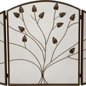 Bronze 3 Fold Arched Panel Screen with Leaf Design - 31 inch