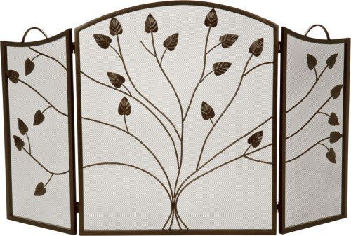 Bronze 3 Fold Arched Panel Screen with Leaf Design - 31 inch