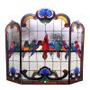 CHLOE Lighting AVES Tiffany-glass Gathering Birds Design 3pcs Folding Fireplace Screen 40" Wide