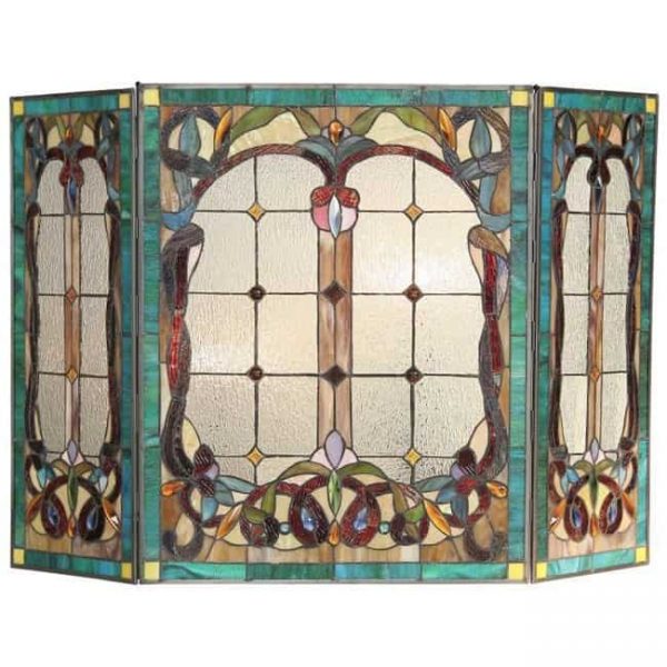 CHLOE Lighting LUCIAN, Tiffany-style 3pcs Folding Victorian Fireplace Screen 44x28 1