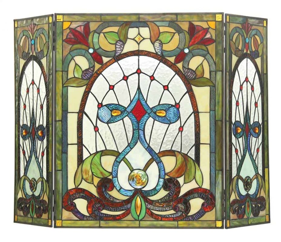 CHLOE Lighting RUBY Tiffany-glass 3pcs Folding Victorian Fireplace Screen 44" Wide