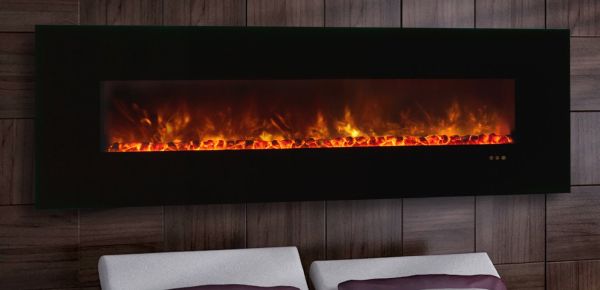 CLX Series Electric Fireplace with Black Glass Front - 80"
