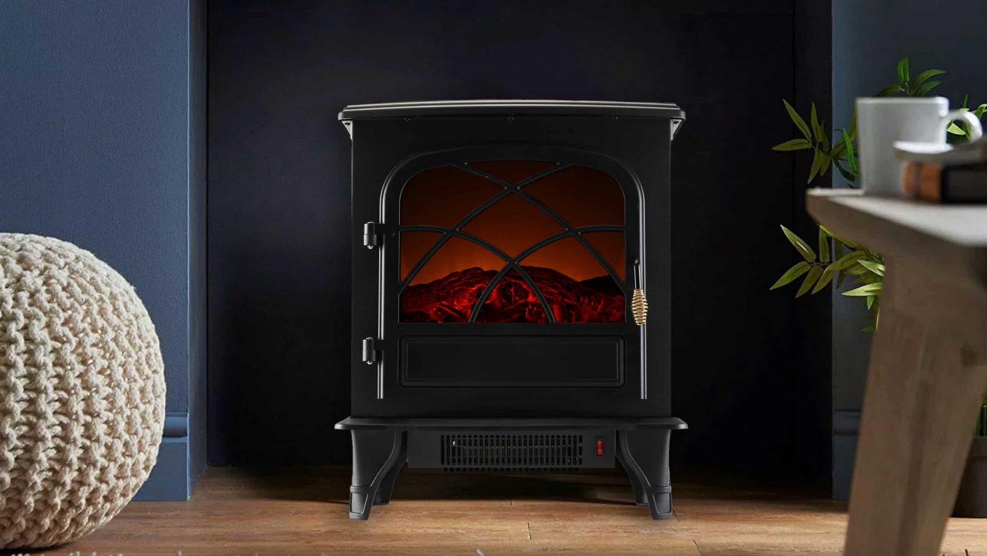 Caesar Fireplace FP203-T3 Portable Indoor Home Compact Electric Wood Stove Fireplace Heater with Thermostat for Office and Home 1500W