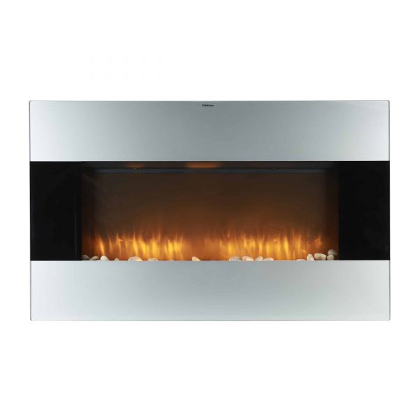 Caesar Fireplace WFP-38 38-inch Wall Mount Electric Fireplace with stone pebbles and flame effect 1500W Adjustable Temperature w/ Remote Control, Silver 8