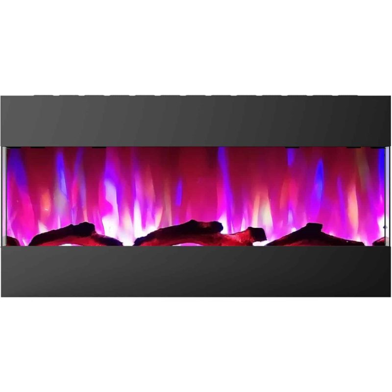 Cambridge 42 In. Recessed Wall Mounted Electric Fireplace with Logs and LED Color Changing Display