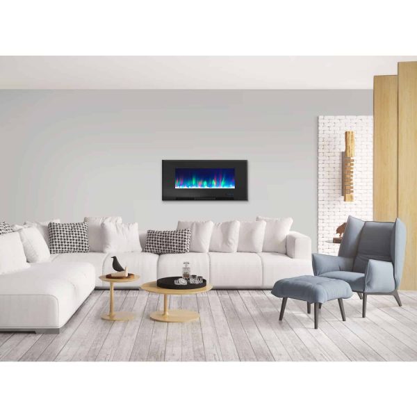 Cambridge 42" Wall-Mount Electric Fireplace Heater with Multi-Color LED Flames and Crystal Rock Display
