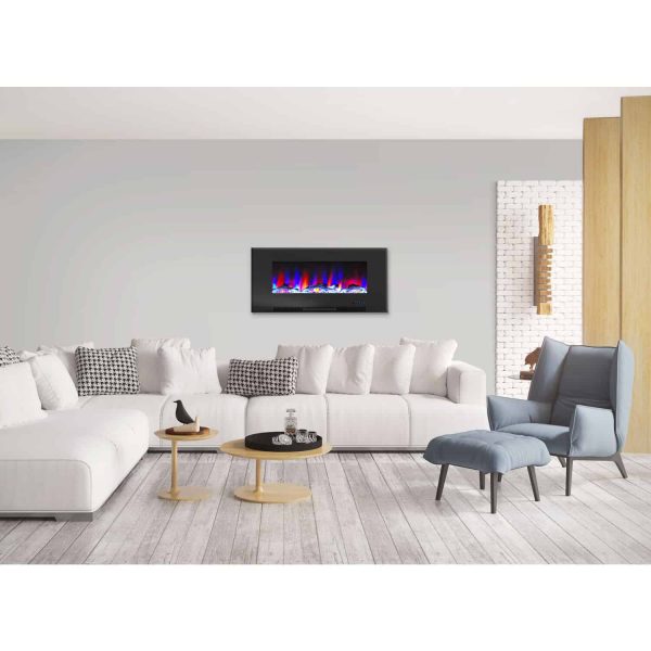 Cambridge 42" Wall-Mount Electric Fireplace Heater with Multi-Color LED Flames and Driftwood Log Display 8