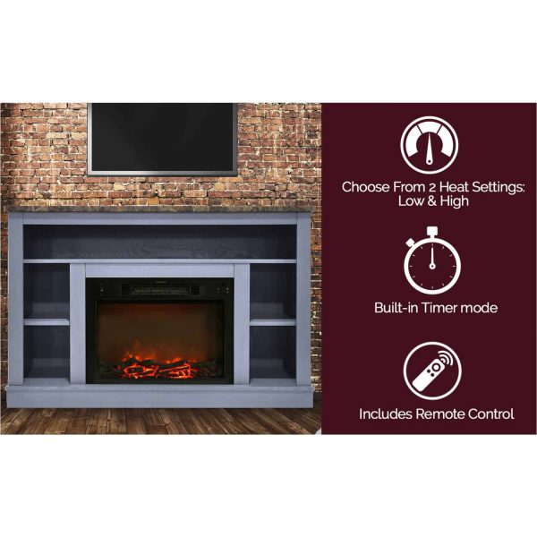 Cambridge 47 In. Electric Fireplace with 1500W Charred Log Insert and A/V Storage Mantel in Slate Blue 1