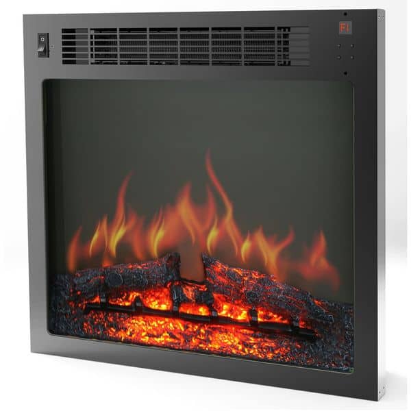 Cambridge 47 In. Electric Fireplace with 1500W Charred Log Insert and A/V Storage Mantel in Teak 4