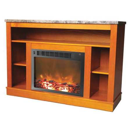 Cambridge 47 In. Electric Fireplace with 1500W Charred Log Insert and A/V Storage Mantel in Teak 6