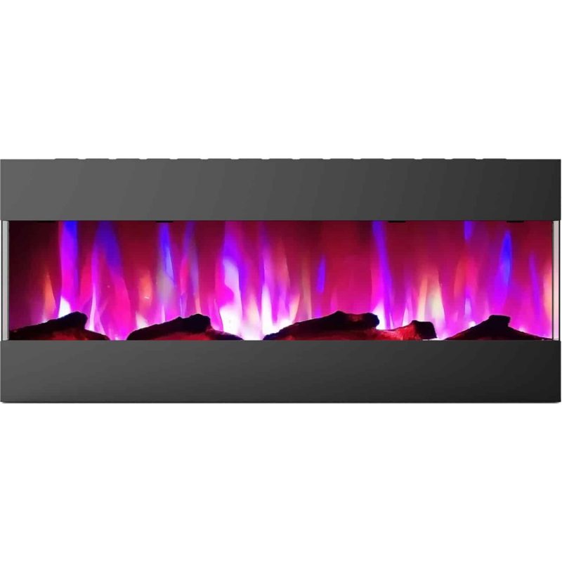 Cambridge 50 In. Recessed Wall Mounted Electric Fireplace with Logs and LED Color Changing Display