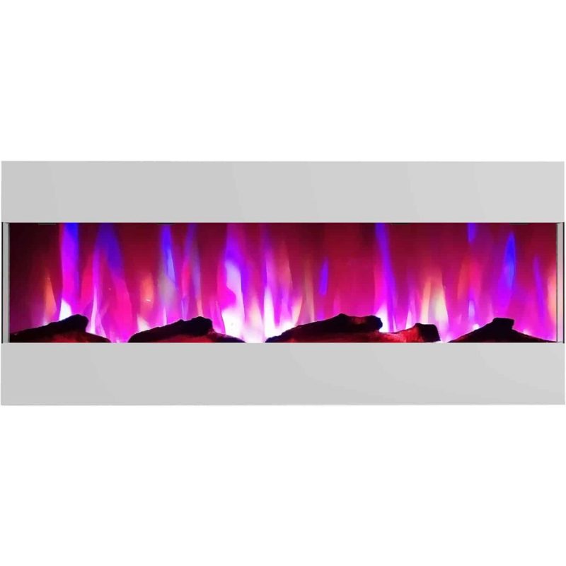 Cambridge 50 In. Recessed Wall Mounted Electric Fireplace with Logs and LED Color Changing Display