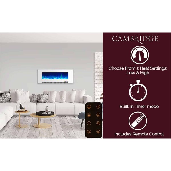 Cambridge 50" Wall-Mount Electric Fireplace Heater with Multi-Color LED Flames and Crystal Rock Display 11