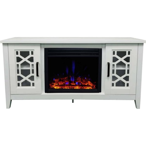 Cambridge 56-in. Stardust Mid-Century Modern Electric Fireplace with Deep Multi-Color Log Insert