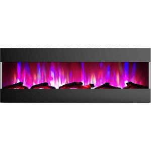 Cambridge 60 In. Recessed Wall Mounted Electric Fireplace with Logs and LED Color Changing Display