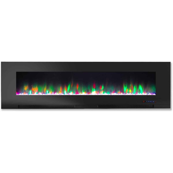 Cambridge 60" Wall-Mount Electric Fireplace Heater with Multi-Color LED Flames and Crystal Rock Display