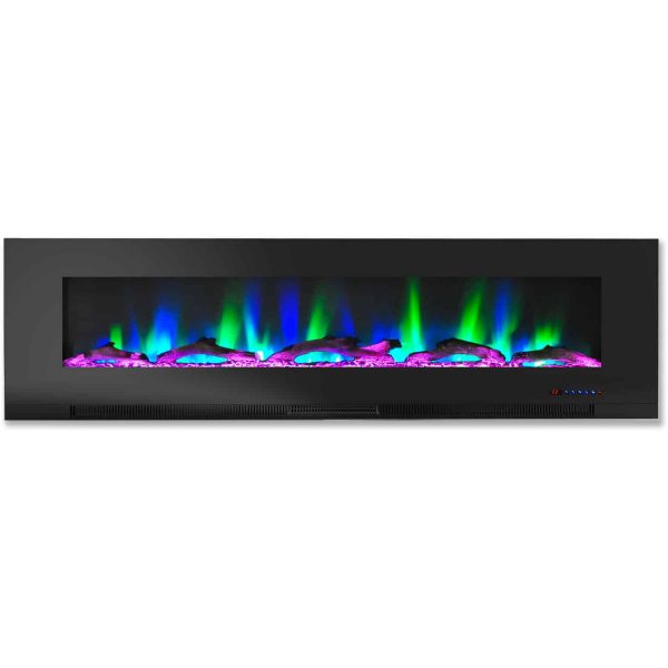 Cambridge 60" Wall-Mount Electric Fireplace Heater with Multi-Color LED Flames and Driftwood Log Display 4