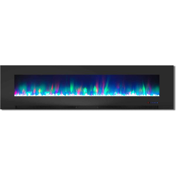 Cambridge 78" Wall-Mount Electric Fireplace Heater with Multi-Color LED Flames and Crystal Rock Display 2