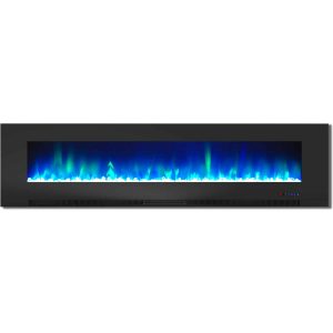 Cambridge 78" Wall-Mount Electric Fireplace Heater with Multi-Color LED Flames and Crystal Rock Display