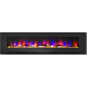 Cambridge 78" Wall-Mount Electric Fireplace Heater with Multi-Color LED Flames and Driftwood Log Display