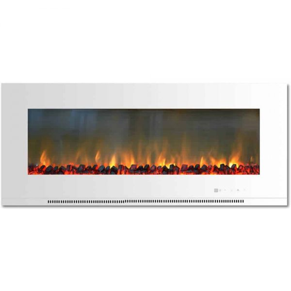 Cambridge Metropolitan 56" Wall-Mount Electric Fireplace Heater in White with Charred Log Display 1