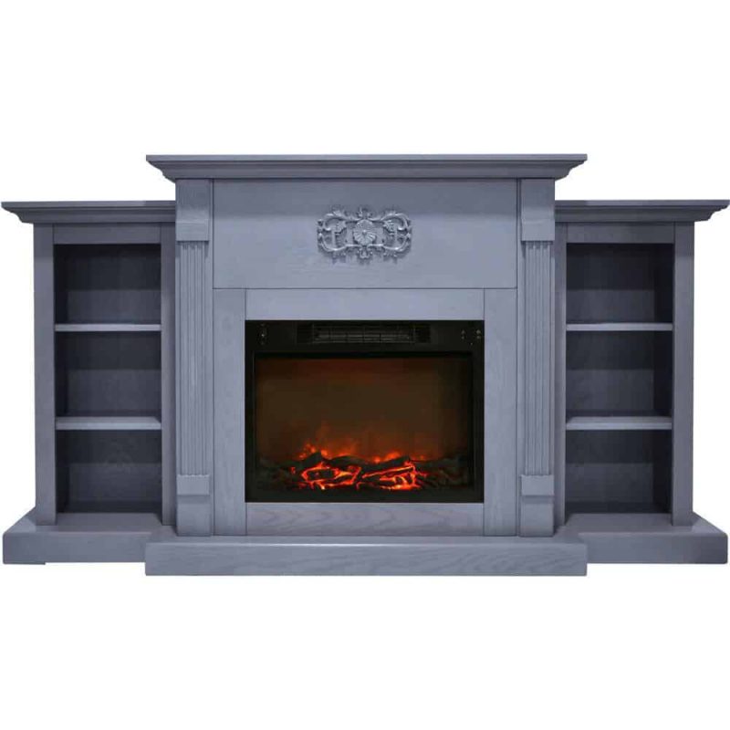 Cambridge Sanoma 72 In. Electric Fireplace in Slate Blue with Built-in Bookshelves and a 1500W Charred Log Insert