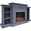 Cambridge Sanoma 72 In. Electric Fireplace in Slate Blue with Built-in Bookshelves and a Multi-Color LED Flame Display 12