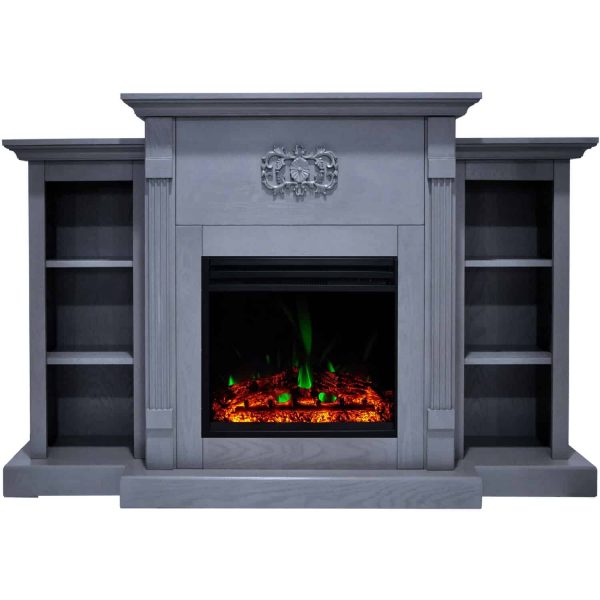 Cambridge Sanoma Electric Fireplace Heater with 72-In. Blue Mantel, Bookshelves, Enhanced Log Display, Multi-Color Flames, and Remote 2