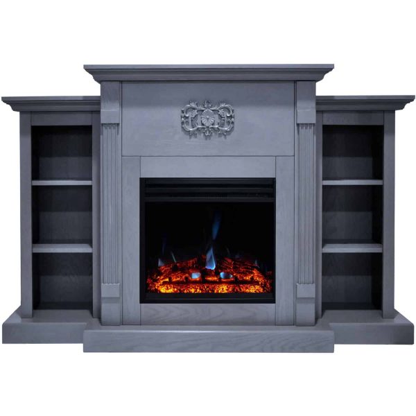 Cambridge Sanoma Electric Fireplace Heater with 72-In. Blue Mantel, Bookshelves, Enhanced Log Display, Multi-Color Flames, and Remote 3