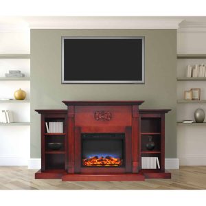 Cambridge Sanoma Electric Fireplace Heater with 72" Bookshelf Mantel and Multi-Color LED Flame Display
