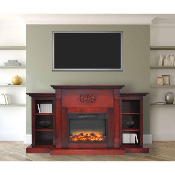 Cambridge Sanoma Electric Fireplace Heater with 72" Bookshelf Mantel plus Enhanced Log and Grate Display