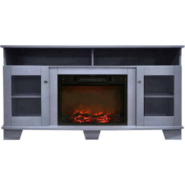 Cambridge Savona 59 In. Electric Fireplace in Slate Blue with Entertainment Stand and Charred Log Display