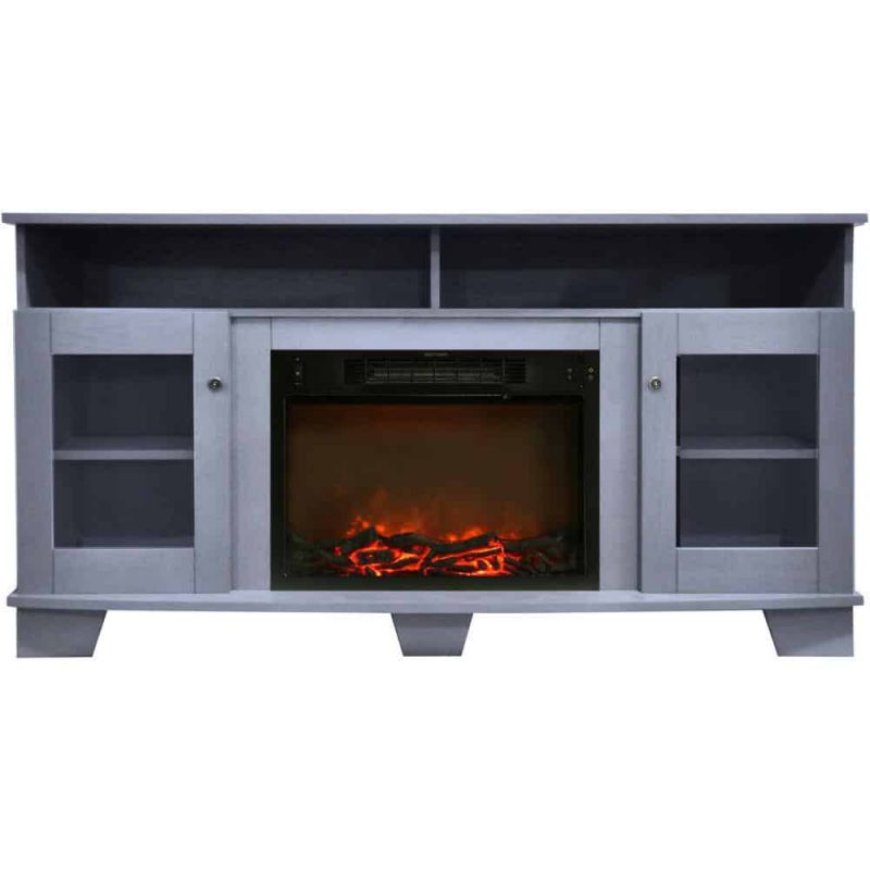 Cambridge Savona 59 In. Electric Fireplace in Slate Blue with Entertainment Stand and Charred Log Display