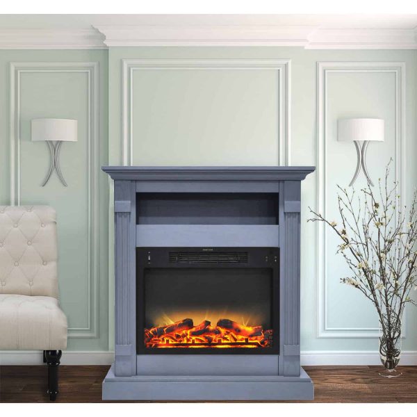 Cambridge Sienna 34 In. Electric Fireplace w/ Enhanced Log Display and Slate Blue Mantel 1