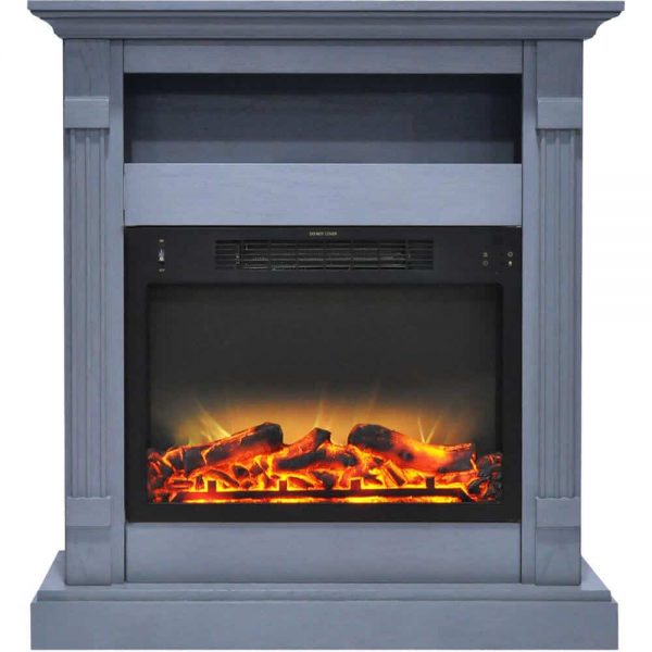 Cambridge Sienna 34 In. Electric Fireplace w/ Enhanced Log Display and Slate Blue Mantel