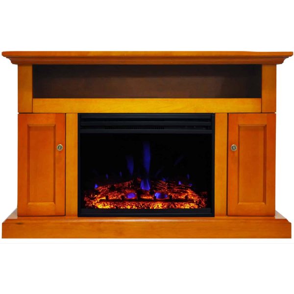 Cambridge Sorrento Electric Fireplace Heater with 47-In. Teak TV Stand, Enhanced Log Display, Multi-Color Flames and a Remote Control 2