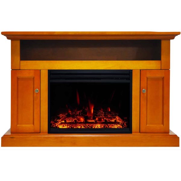 Cambridge Sorrento Electric Fireplace Heater with 47-In. Teak TV Stand, Enhanced Log Display, Multi-Color Flames and a Remote Control 3