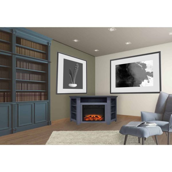 Cambridge Stratford 56 In. Electric Corner Fireplace in Slate Blue with Enhanced Fireplace Display 2